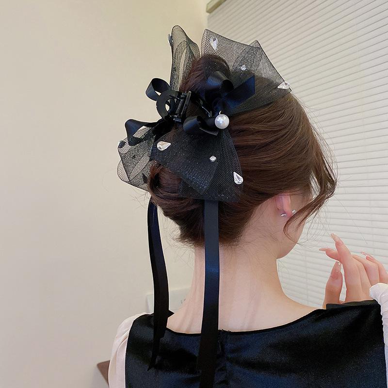 Stoff Netzgarn Streamer Perle Schleife Haarnadel Damenmode vielseitig Federklemme Temperament Kopfschmuck Haaraccessoires hoher Sinn