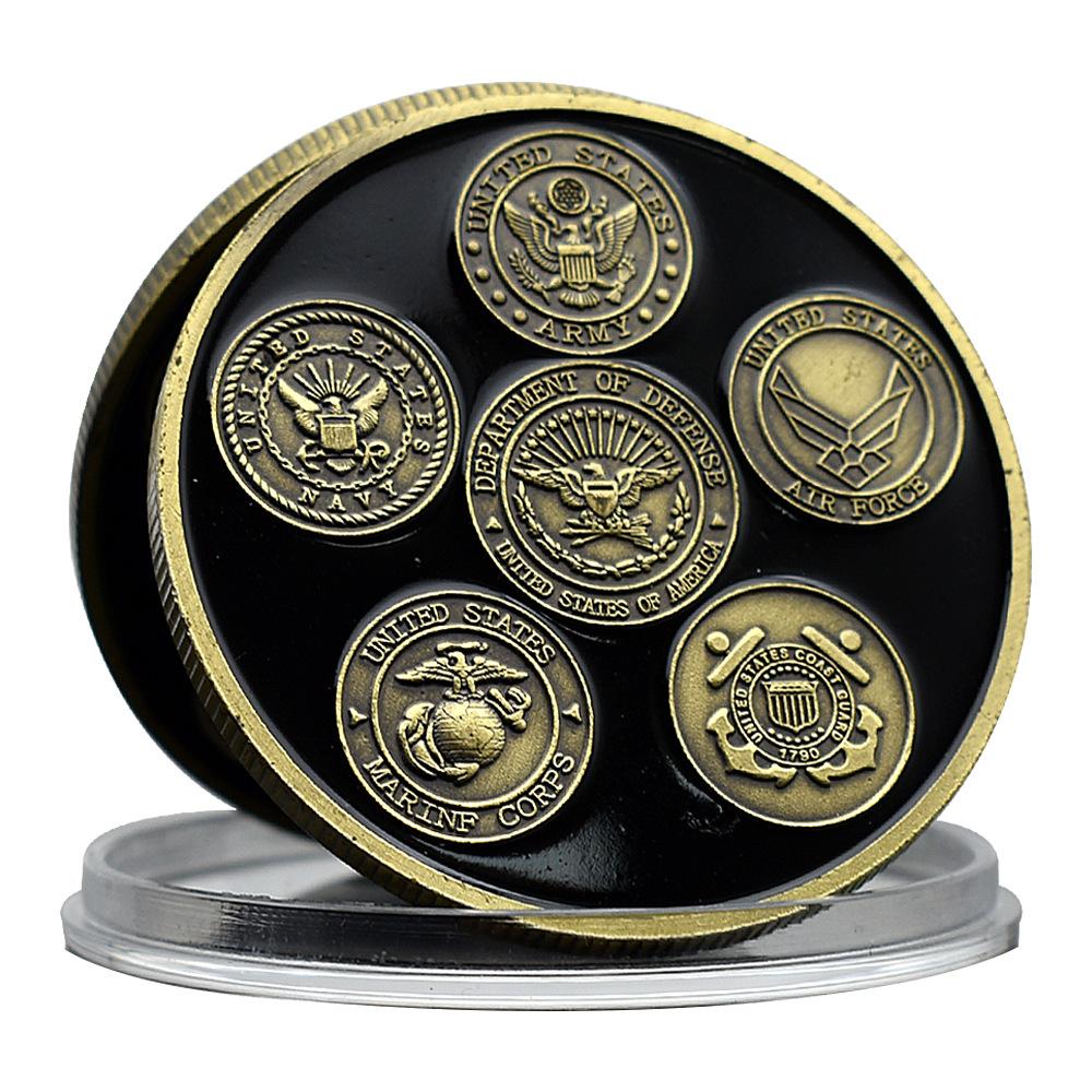 US Veterans Badge Copper Coin, US Army's Five Major Service Gold Coins Commemorative Badge Collectibles, Challenge Coins
