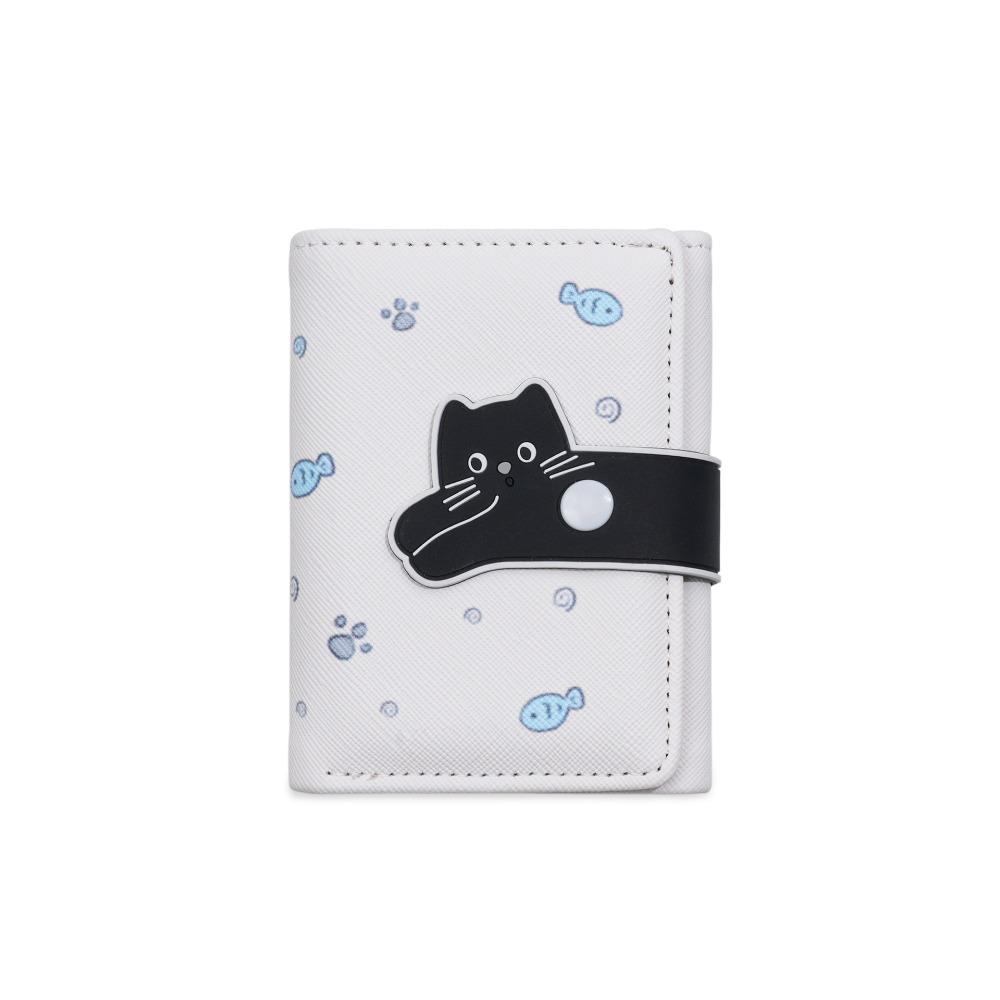

Card Pouch Portable Cat Printed Wallet PU Leather Cute Short Leather Purse Fashion Multiple Card Cat Patterned Card Bag Student белый