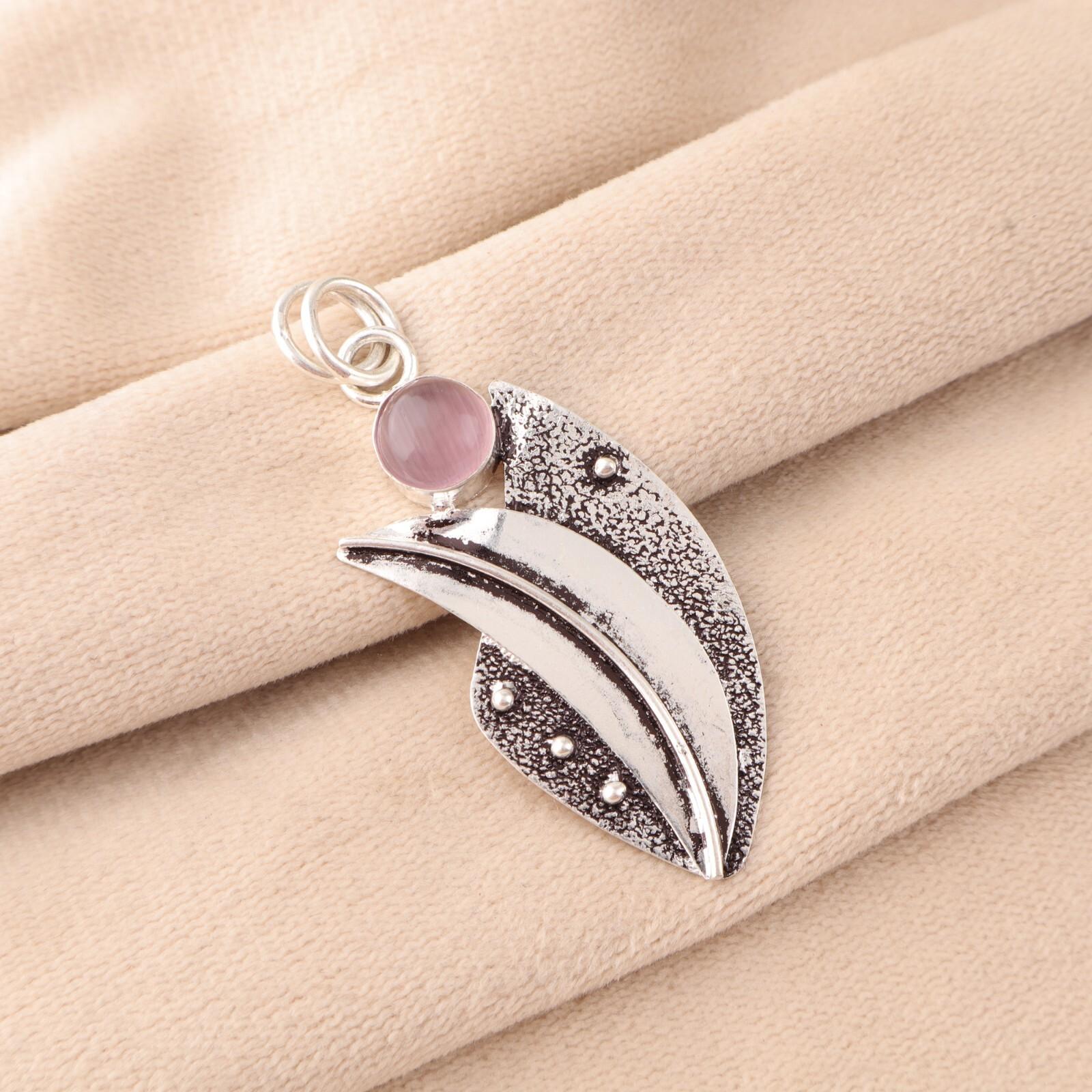

Purple Cat s Eye Gemstone 925 Sterling Silver Jewelry Handmade Wedding Pendant PP-36-49