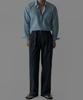 Baulopeulodeogteu Airy Belted Double-Pleat Pants [Navy]