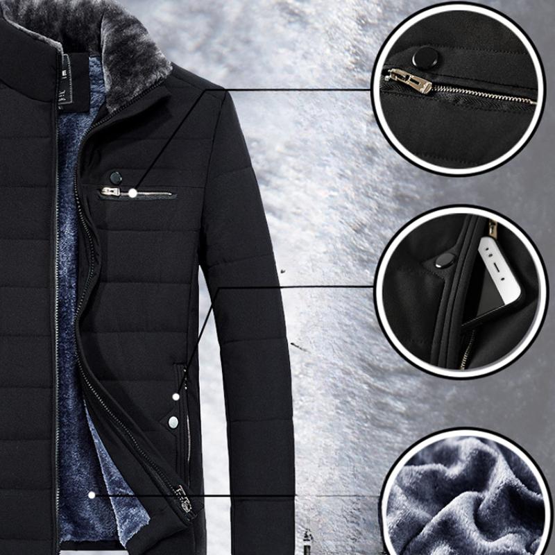 Herren Windjacke Baumwolle Gepolsterter Anorak Dicker Schwarzer Mantel Winterparka Pelzkragen Lässige Fleece Warme Jacke