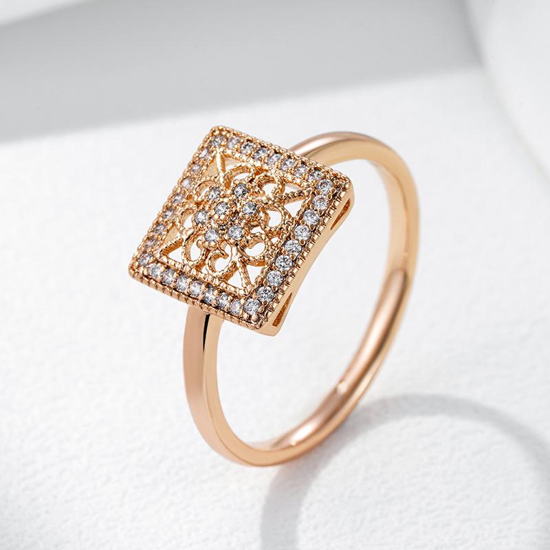 Unique Square Hollow Flower Ring For Women Fashion  Rose Gold Color With Natural Zircon Accessories Daily Fine Jewelry