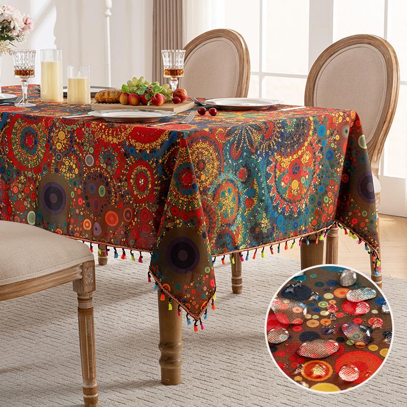 Colorful Tassel Tablecloth Printed Dustproof Tablecloth Waterproof Household Rectangular Coffee Table Cover