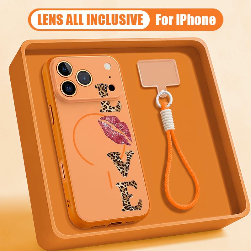 Fashion Letter Pattern Hand Strap Case For iPhone 17 Pro Max iPhone 16 15 14 13 Pro Max Magnetic For Magsafe Hybrid TPU+PC Matte Cover