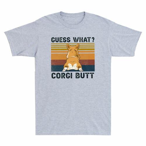 Gues What Funny Corgi Butt Meme Vintage Men T-shirt Novelty Humor Adult Tee L