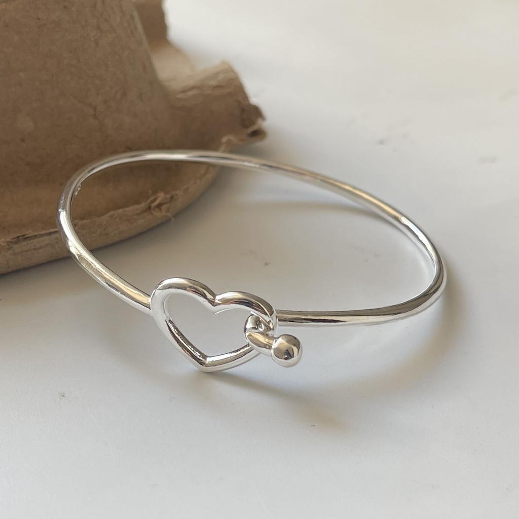 100% Solid 925 Sterling Silver Retro Bracelet for Women Geometric Hollow Heart Handmade Sparkling Simple Bracelet Birthday Gift