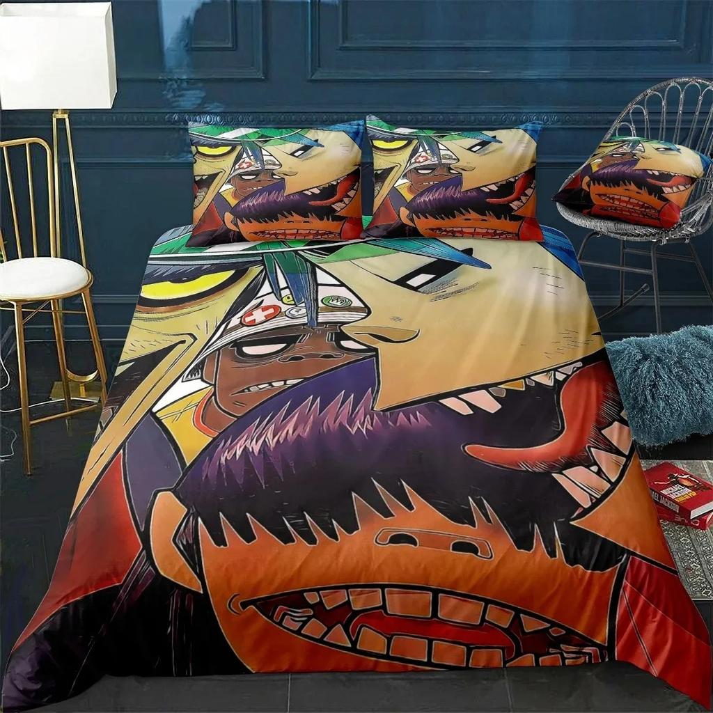 Hudební skupina Gorillaz Povlečení 3D Potisk Vhodné do Ložnice Sada Povlaků na Peřinu S Povlaky na Polštáře Dětský Domácí Textil