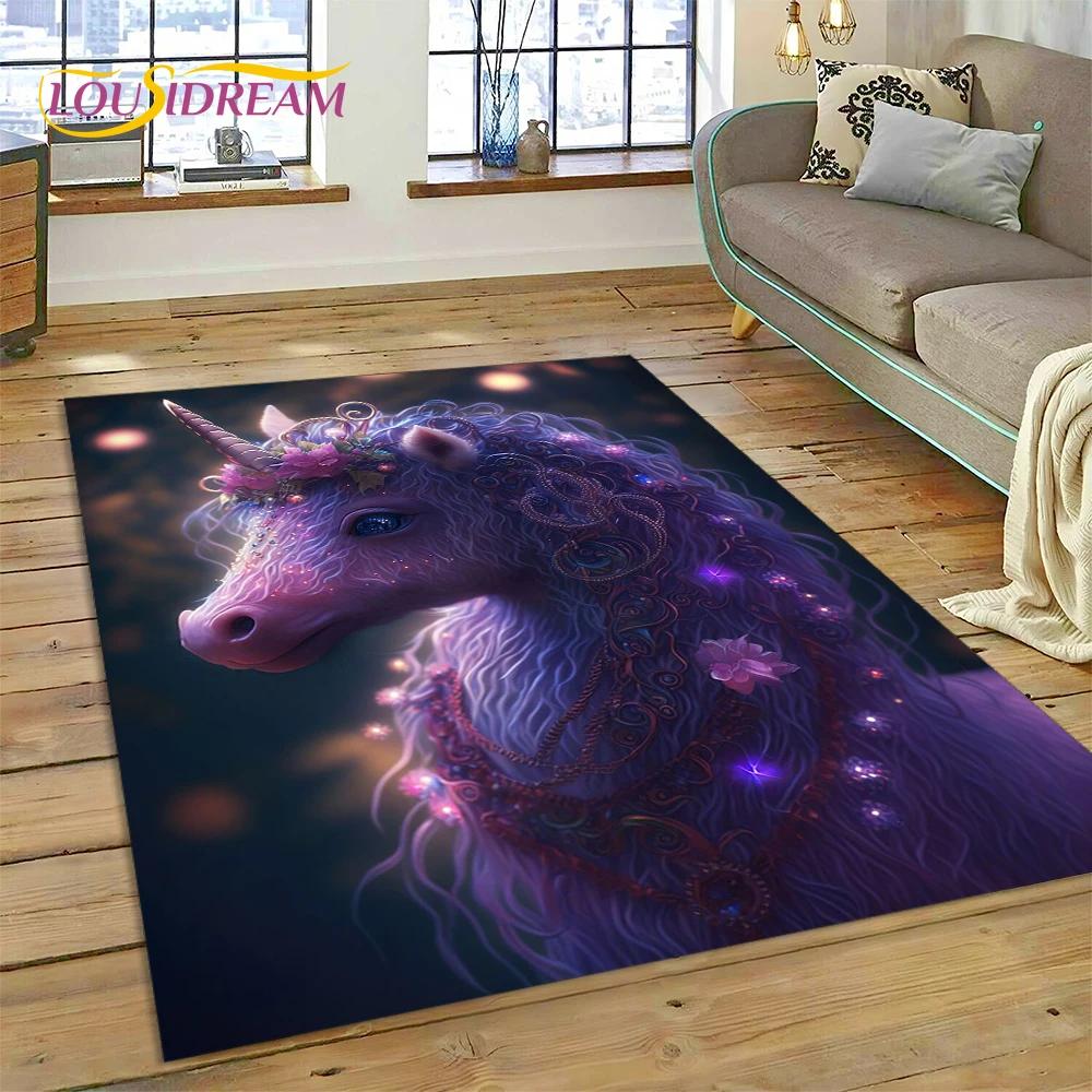 Dywan z kreskówkową, uroczą, jednorożcem, prezentem, dywanem do domu, salonu, sypialni, sofy, wycieraczką, dywanikiem do zabawy dla dzieci, antypoślizgową matą podłogową