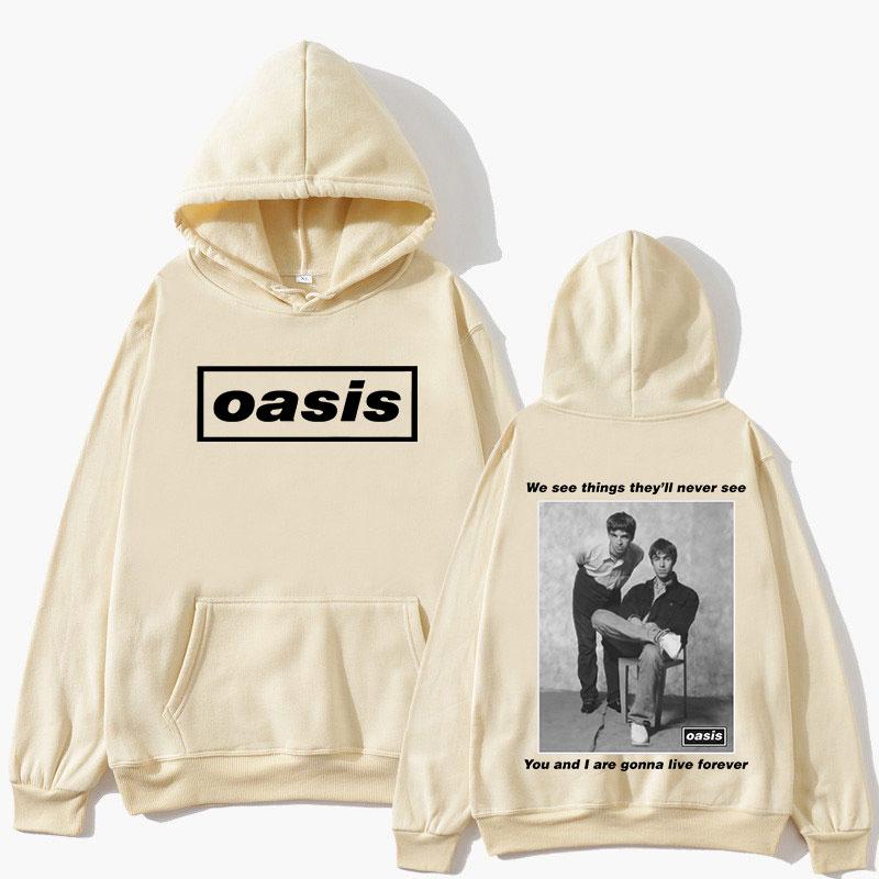 O-Oasis Graphic Hoodie British Rock Band Vintage Pullover Sweatshirts Men's Women Hip Hop Fashion Oversized Pullovers Streetwear