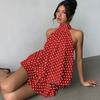 Backless Polka Dot Dress Sleeveless Chiffon Dress Fashion A Line Halter Dress  Holiday