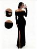 2025 Elegant One-Shoulder Long-Sleeve Slit Slim-Fit Dress