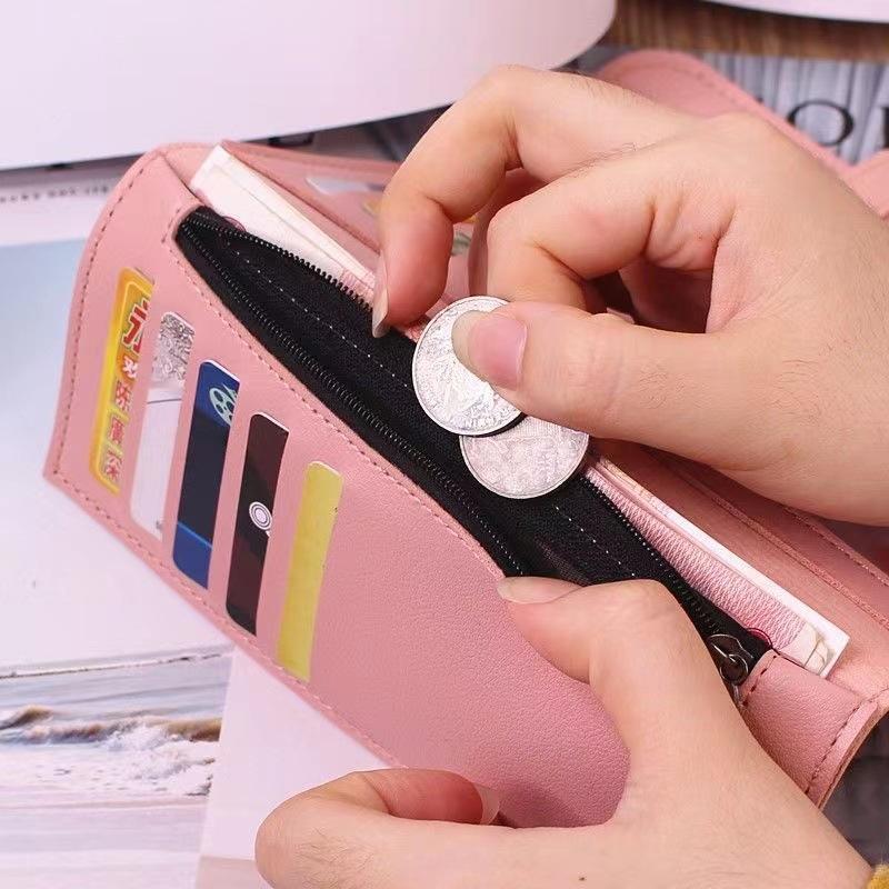 Luxus-PU-Leder-Langbörse für Damen High-End Multifunktionale Schnallen-Kupplungstasche