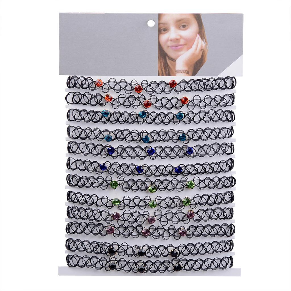 12pcs/lot Hot Sell Vintage Hippy Stretch Tattoo Choker Necklace Elastic Chocker Necklace Fishing Line Tattoo Colorful Necklace