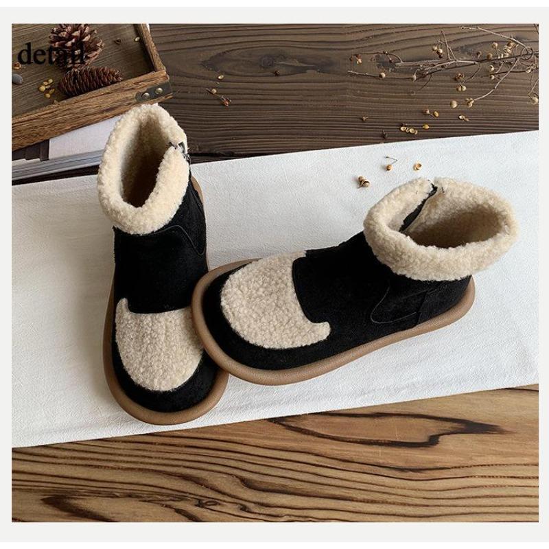 Damen-Schneestiefel mit dicker Plateausohle, rutschfeste Stiefeletten aus Wildlederimitat mit Kunstfellfutter, warme, bequeme kurze Wanderstiefel für den Winter, Schuhe für Damen