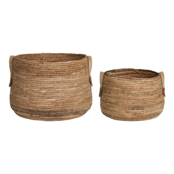 Lot de 2 paniers cache-pot ronds en feuilles de bananier naturel