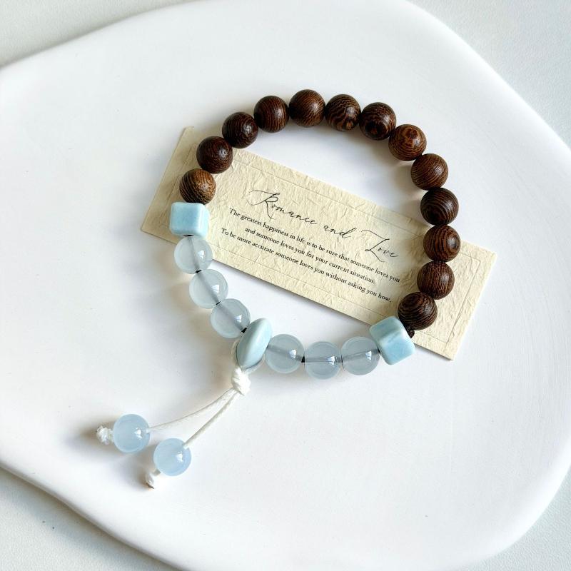 Boho Keramik Perlen Armband für Damen Zartrosa Rund mit Marmor Quadratischen Perlen, Elastisches Dehnbares Design für den Alltag & Geschenk