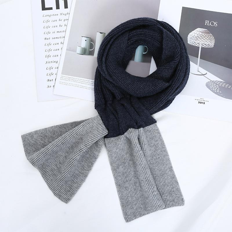 Autumn and Winter New Compact Couple Scarf Open Cross Knitted Shawl Scarf Two Color Splicing Couple Scarf
