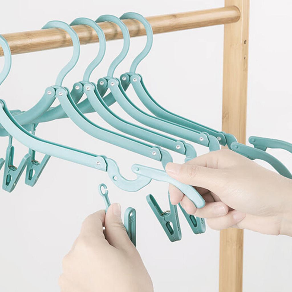 6PCS Travel Hangers with 12 Clips PP Foldable Portable Clothes Hangers with Storage Bag for Suitcase Camping Hotel RV Blue