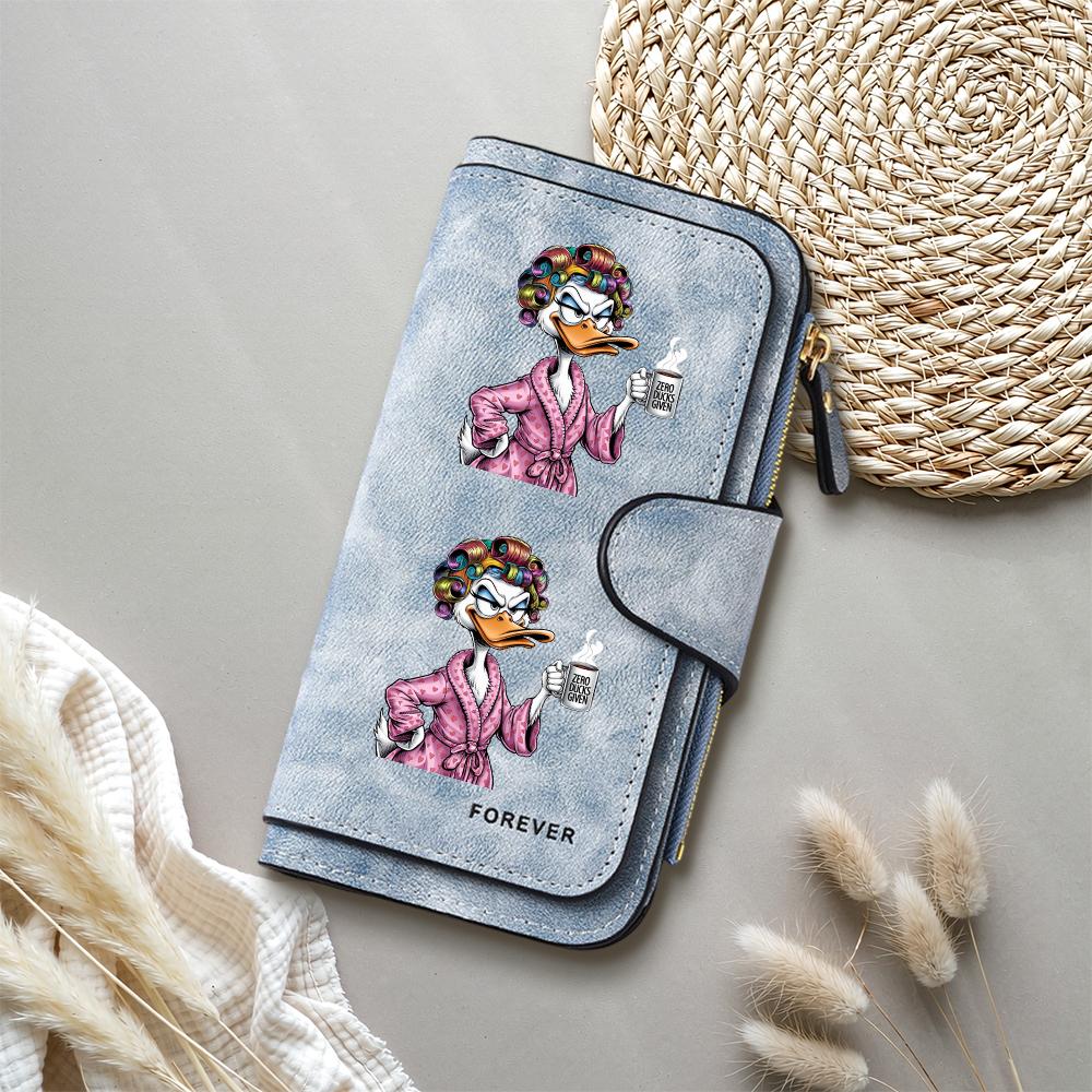 Cute Duck Printed Denim Style Women Casual Long Wallet Portable Daily Card Holder