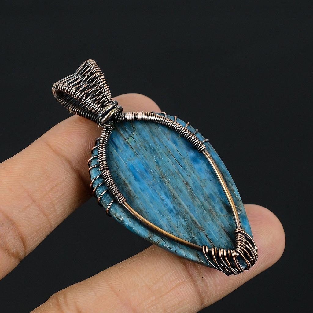 Tree Of Life Neon Blue Apatite Gemstone Pendant 999 Copper Wire Wrapped Jewelry, Handmade Antique Pendant Jewelry, Gift For Mother