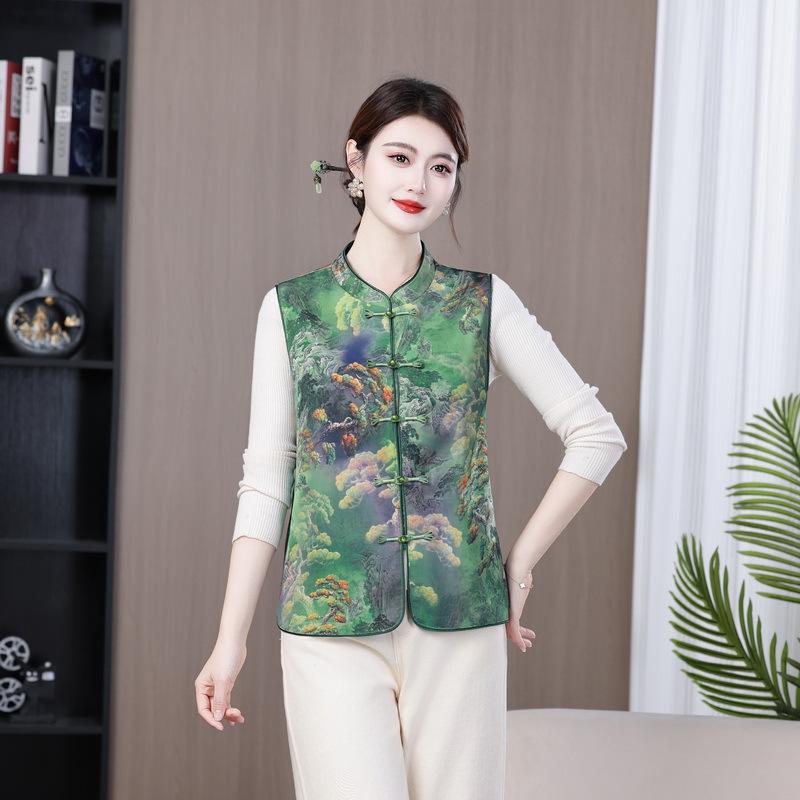 

2026 New Traditional Chinese Style Spring Vest for Women - Loose Fit Cardigan for Mid-Aged & Elderly 2XL