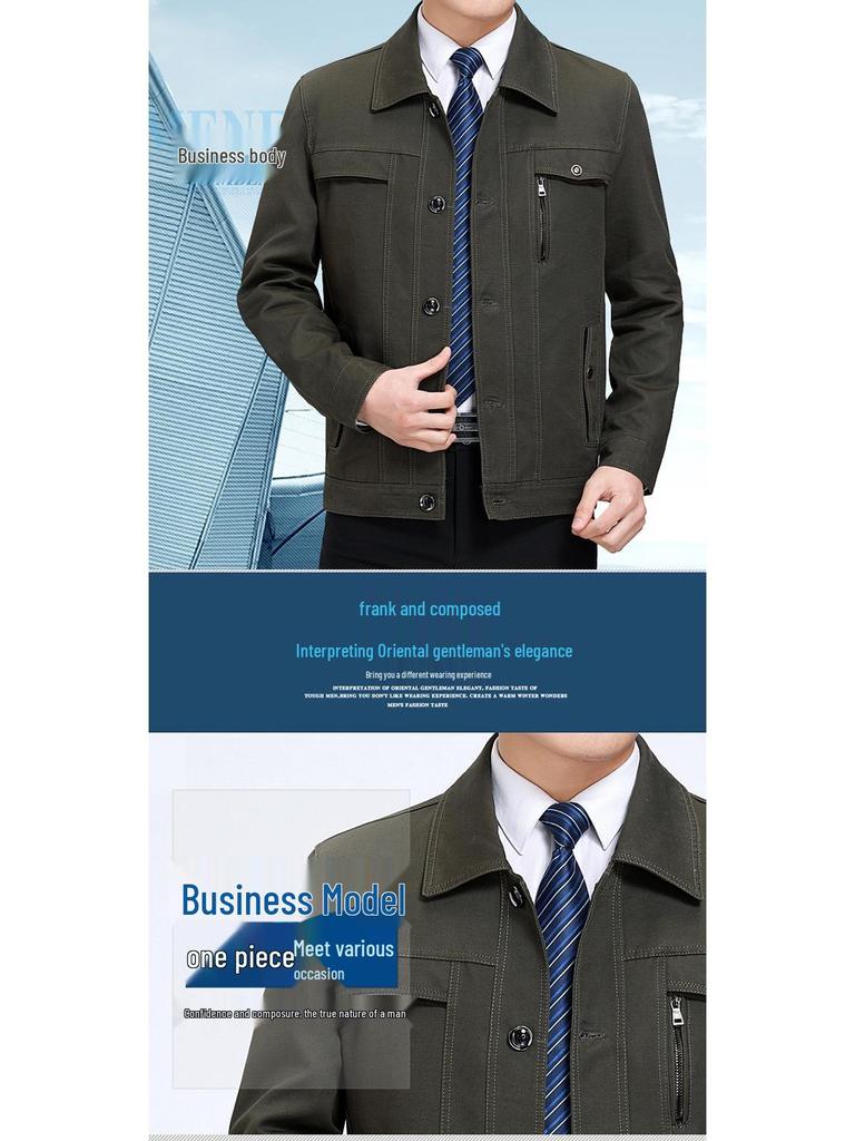 Herren Freizeitjacke aus reiner Baumwolle für Frühling und Herbst - Mantel mit Umlegekragen für Männer mittleren und höheren Alters