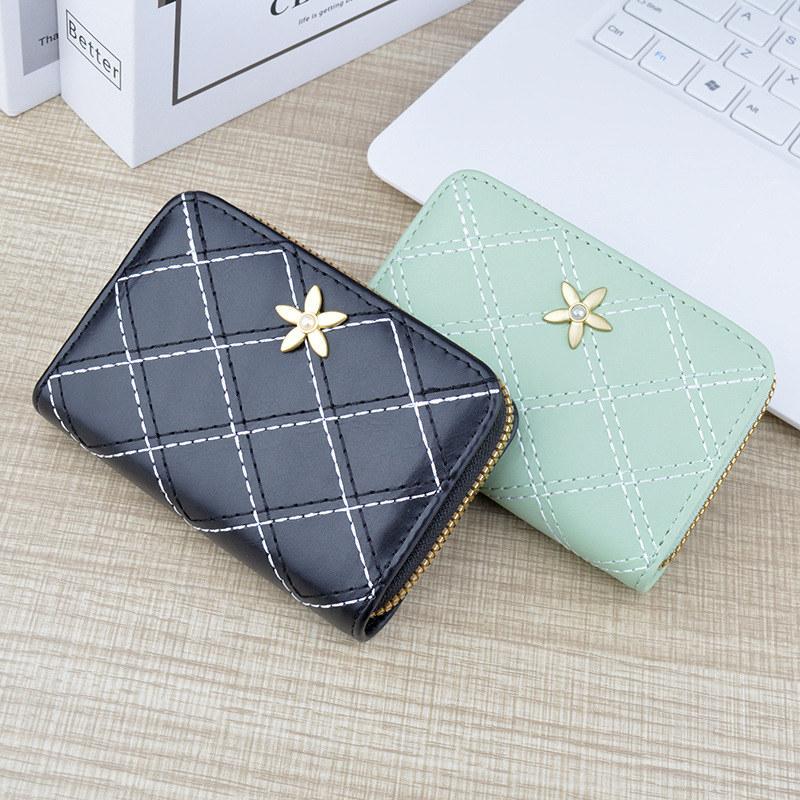 Women Fashion Zipper Mini Purse Artificial Leather Card Holder for Ladies Short Wallets