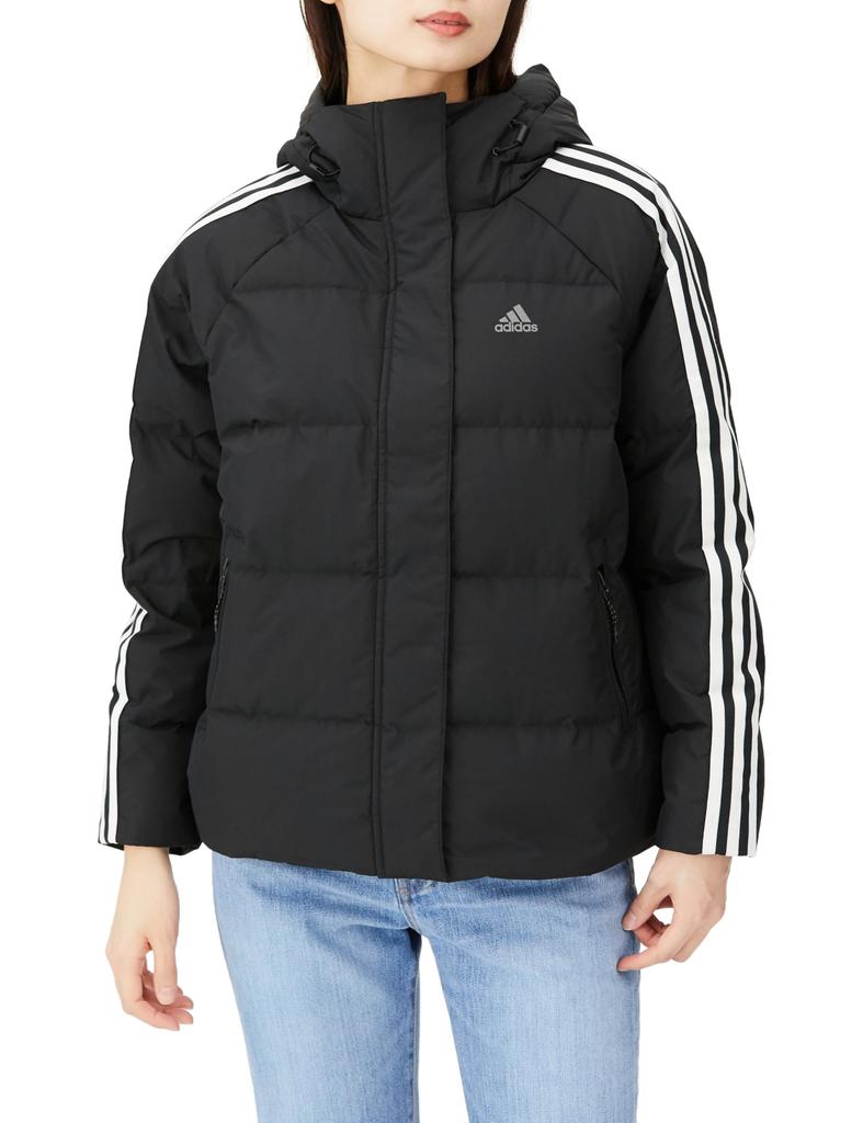 Adidas KOU12 Down Puffer Size Women's 3-Stripes Jacket, Black/White/Grey (IT8720), J/3XL