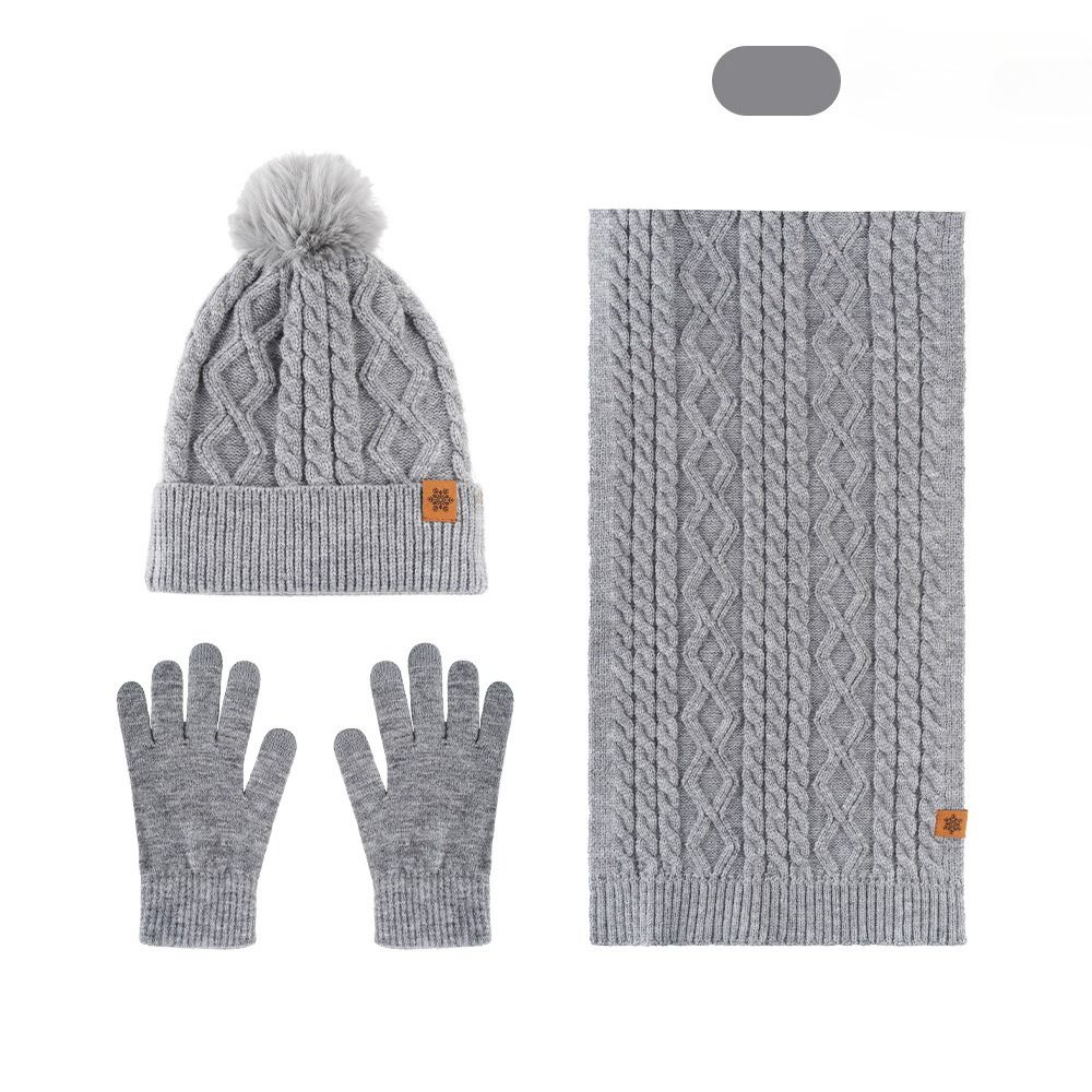 Hat Scarf Gloves Three Piece Set Winter Outdoor Velvet Warm Ear Protection Knitted Hat