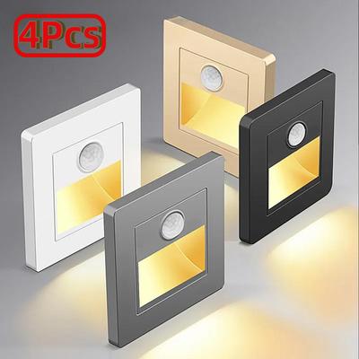 4 ADET LED Gece Lambası Sensörü Akıllı Duvar Lambası Gömme Kontrol + Merdiven Basamaklı Merdiven Yatak Odası için PIR Hareket Ayak Lambası
