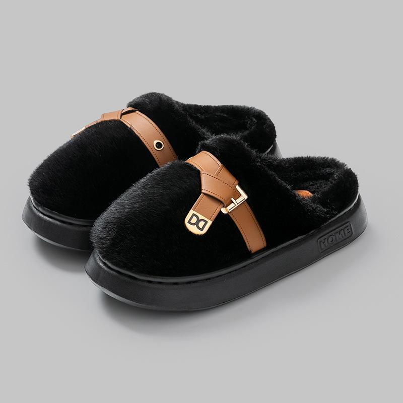 Cotton slippers home slippers autumn and winter ethnic style velvet cotton mop thickened cotton shoes warm non-slip wool slippers
