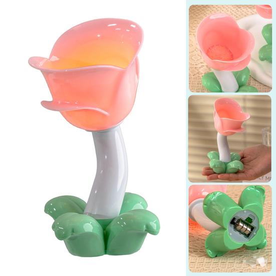 Tulip LED Night Light Creative Floral Bedside Lamp Warm Yellow Glow Bedroom Lamp Battery-Powered Table Lamp