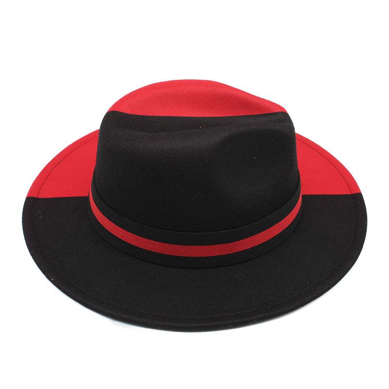 Double Color Black And Red Woolen Felt Hat Party Flat-Brimmed Jazz Top Hat Sample