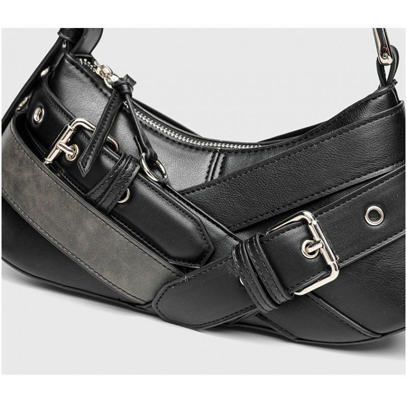 ZR Fashionable Niche Retro Brown Black Hot Girl Armpit Bag One-shoulder Women's Belt Decorative French Stick Portable