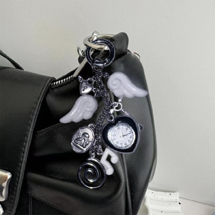 Enchanting Angel Wing Clock Keyring Vintage Alloy Bag Charm Creative Jewelry Accessory For Everyday Use