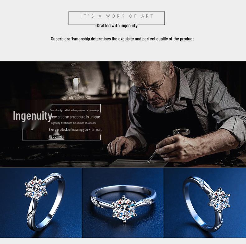 One Carat Moissanite Six-Prong Sterling Silver Ring with GRA Certification - Perfect for Proposal or Qixi Gift, S925