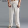 Pantaloni lunghi in lino e cotone da uomo Pantaloni casual dritti larghi taglie forti 4 colori