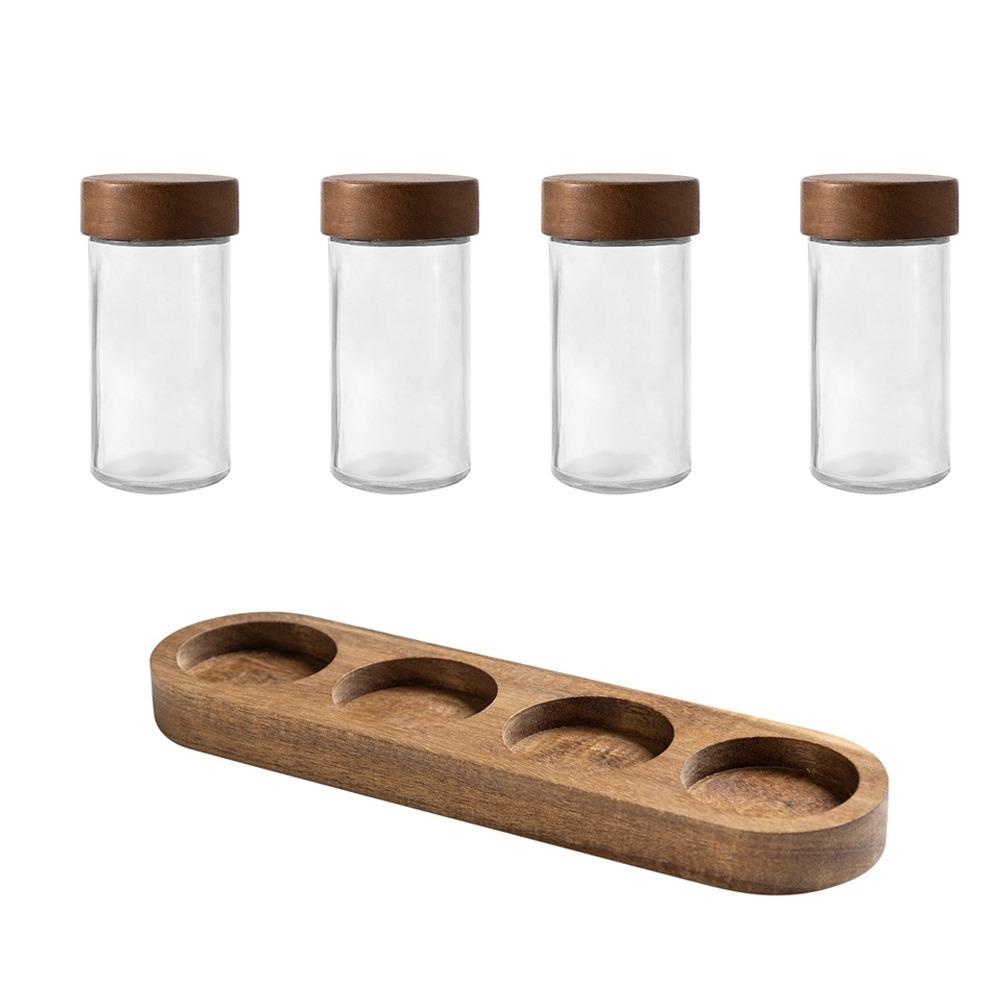 4PCS Moisture-proof Glass Seasoning Jars Transparent Salt Seasoning Organizer Seasoning Container