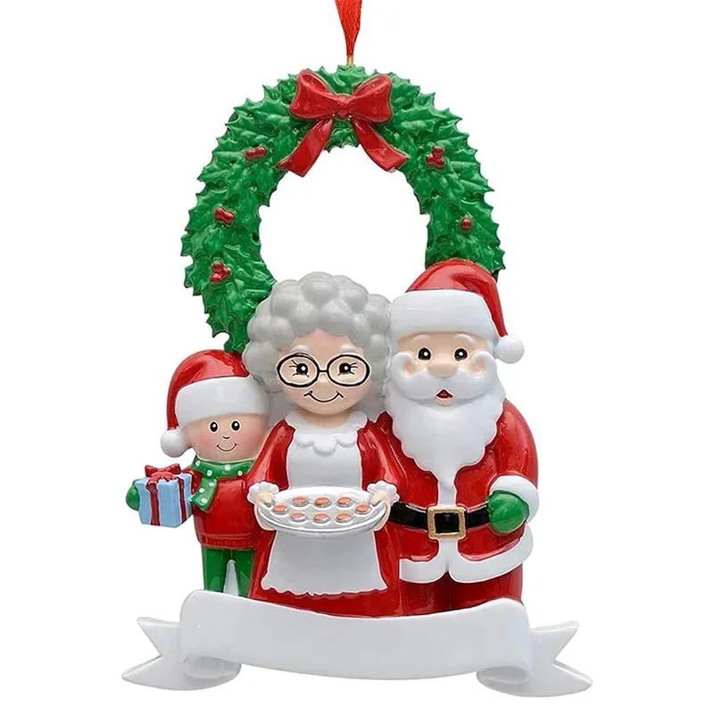 Resin Santa Claus Figurines Christmas Tree Family Ornament Hanging Pendant DIY Name Card Holiday Decor Xmas Tree Pendant Gift