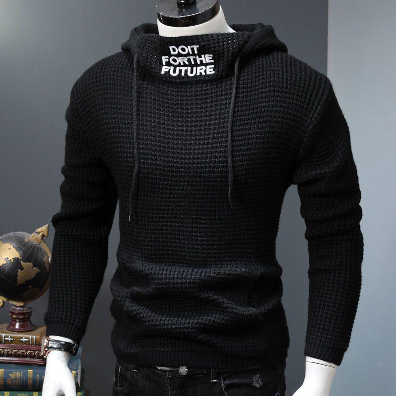 Herren Koreanischer Stil Slim Fit Rollkragen Kapuzenpullover Mantel - Jugend Winter Dicke Strickware