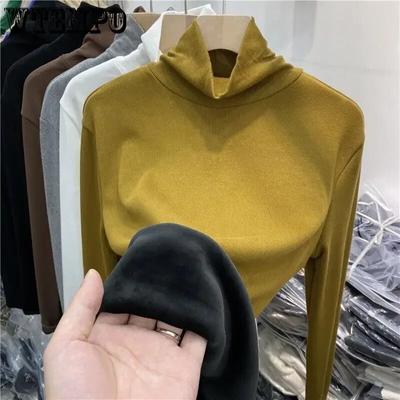 Teplé Pletené Oblečení Plyšové Zesílené Rolák Základní Košile Dámský Pulovr Slim Top s Dlouhým Rukávem Jednoduchý Ležérní Nová Móda Podzim Zima