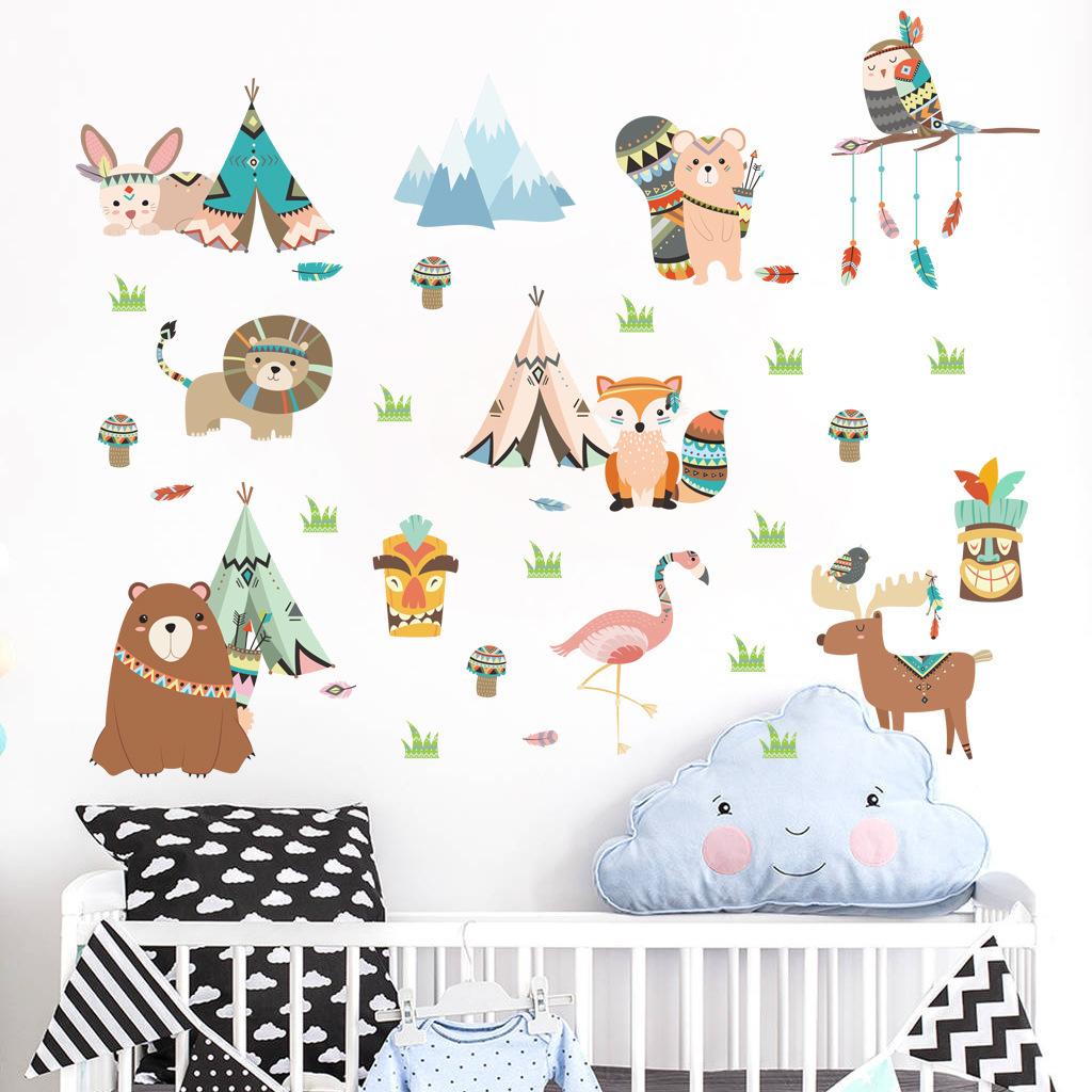 Cartoon Animal Wall Stickers Set, Removable Self-Adhesive Decals for Kids Room Nursery Kindergarten Wall Decor