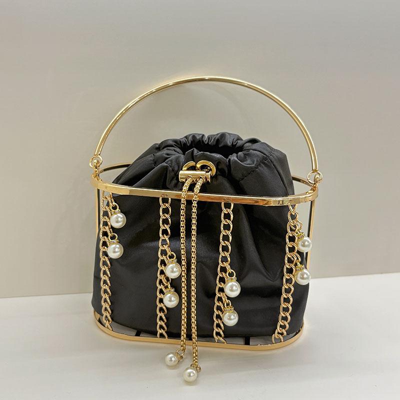Metal Heavy Industry Handmade Beaded Pearl Suits Banquet Vegetable Basket Birdcage Bag чёрный