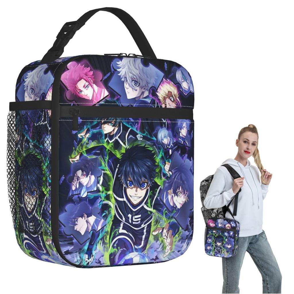 Anime Blue Locks Insulated Lunch Bag for Women Kids Portable Food Boxes Thermal Lunch Box Tote