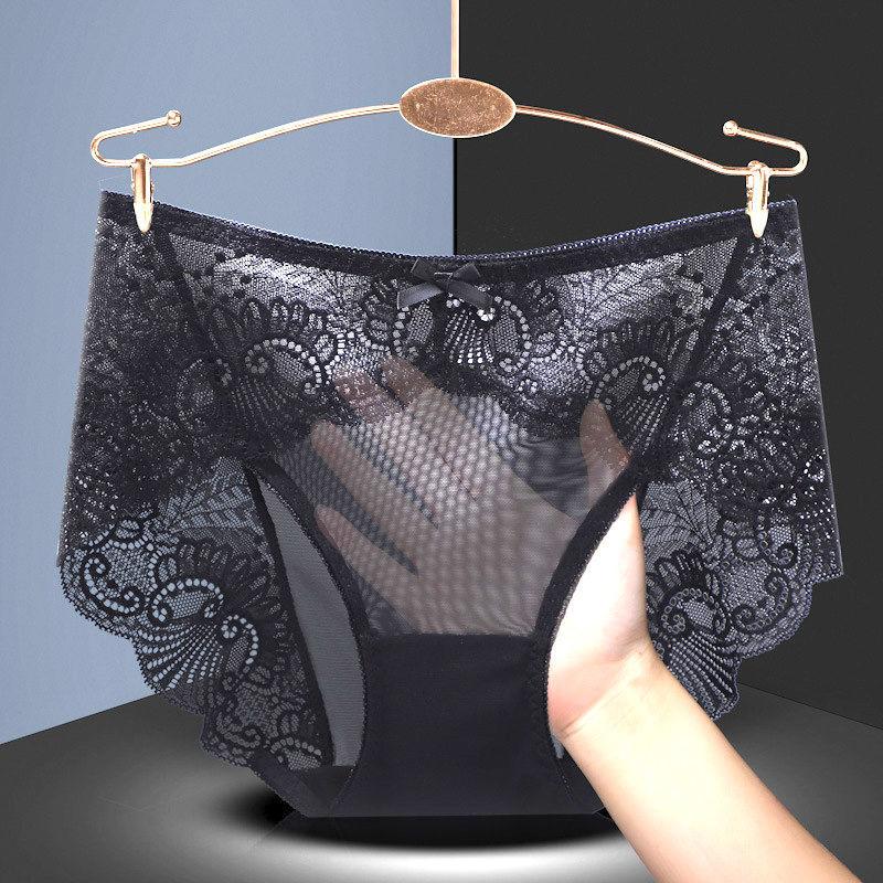 Sexy Lace Plus Size Underwear Women's Ultra-thin Mesh Transparent Ladies Briefs