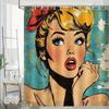 Pop Art Woman Shower Curtain Comic Style Vintage Pin Up Design Waterproof Bathroom Decor Retro Fashion Home Textile Statement
