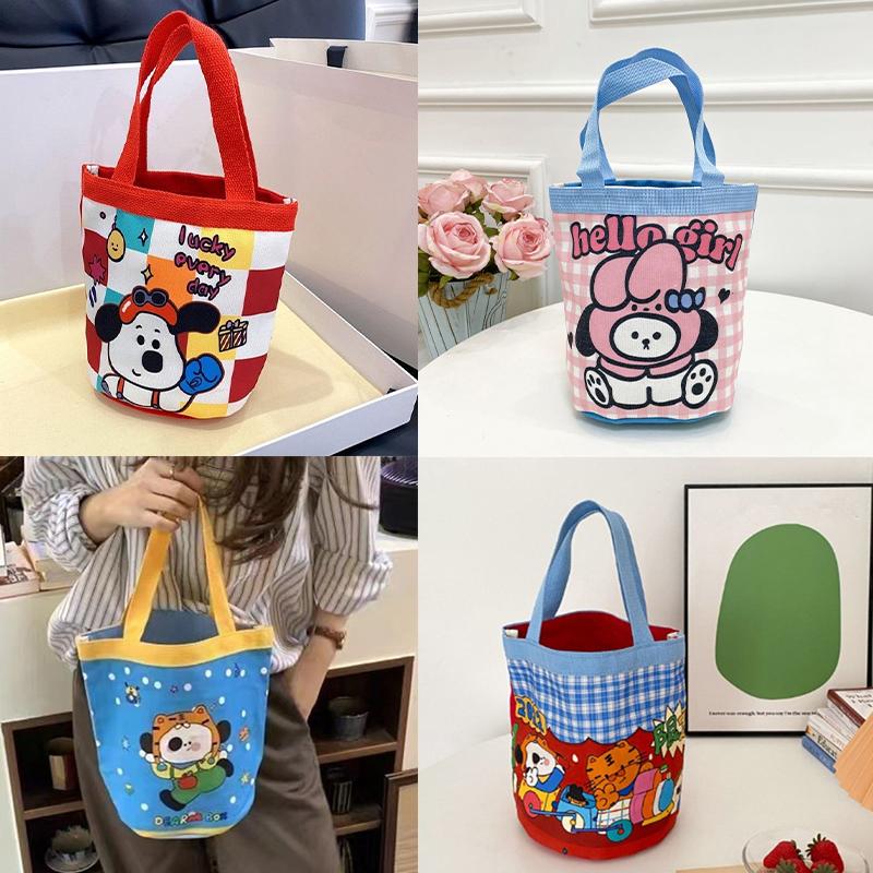 Roztomilá taška přes rameno s kresleným potiskem, válcová taška, plátěná taška, dámská kabelka, taška na oběd, nákupní taška, školní taška