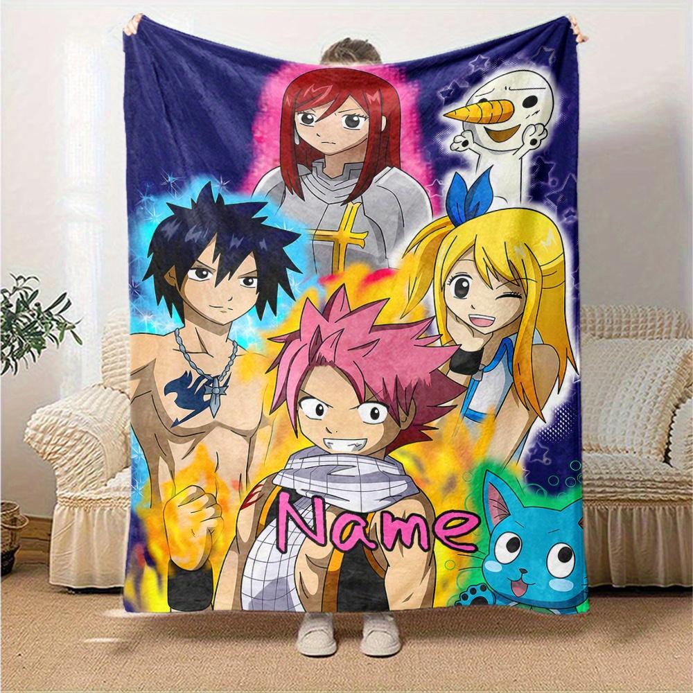 Fairy Tail Characters Flannel Blanket With Personalized Name Comfortable All Season Suitable For Sofas Beds Travel Camping Office Decoration Perfect