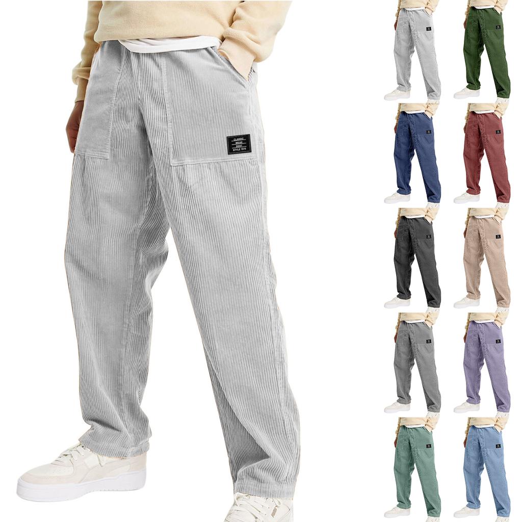 Men Baggy Loose Fit Casual Straight Leg Uncuffed Cargo Sweatpants Fall Winter Velvet Long Trousers